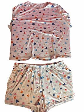 Women's Heart Print Pajama Set Pink Multicolor 2 Piece Sleepwear Plus 4X